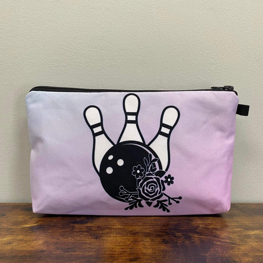 Bowling, Purple Flowers - Water-Resistant Multi-Use Pouch