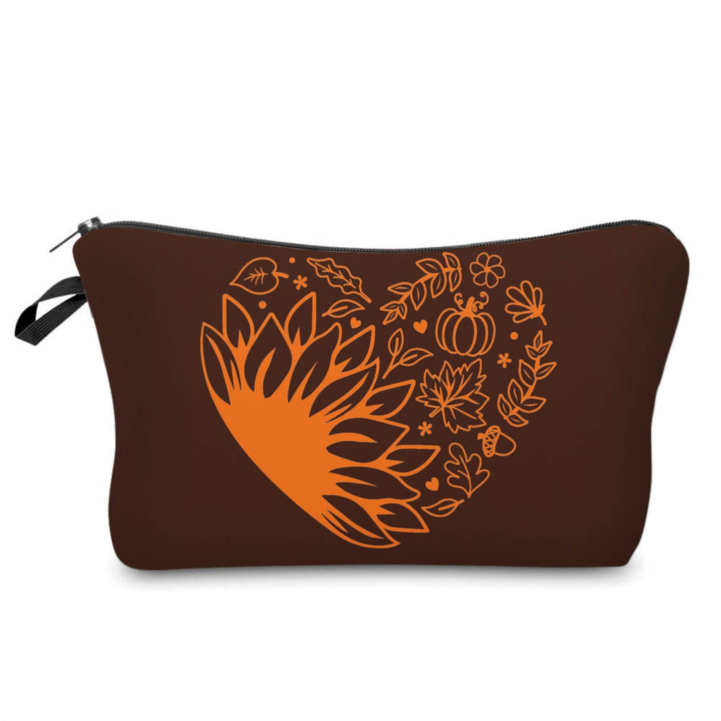Heart Sunflower on Brown - Water-Resistant Multi-Use Pouch
