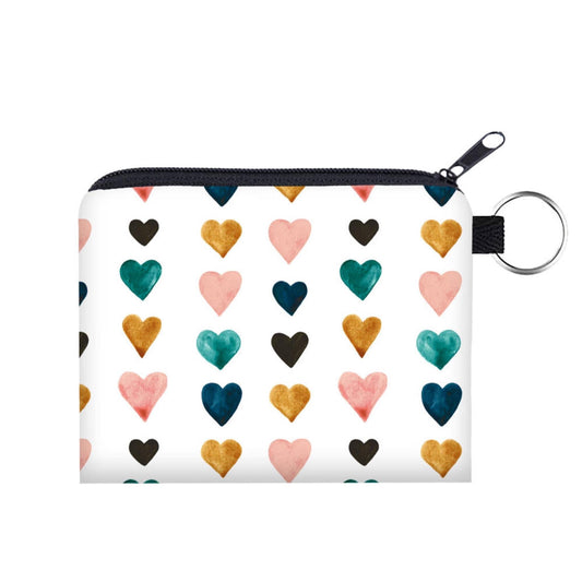 Hearts on White - Water-Resistant Mini Pouch w/ Keyring