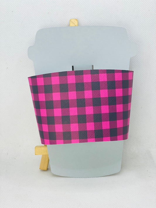 Pink Buffalo Plaid - Hot Cup Coozie Sleeve - Faux Leather Drink Sleeve