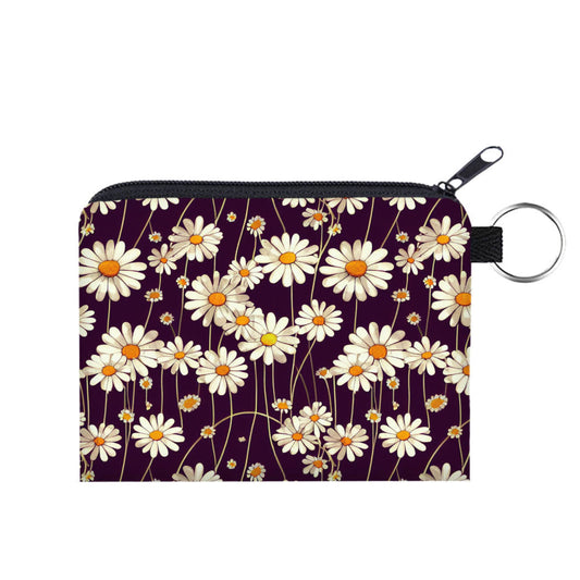 Dark Purple Daisy - Water-Resistant Mini Pouch w/ Keyring