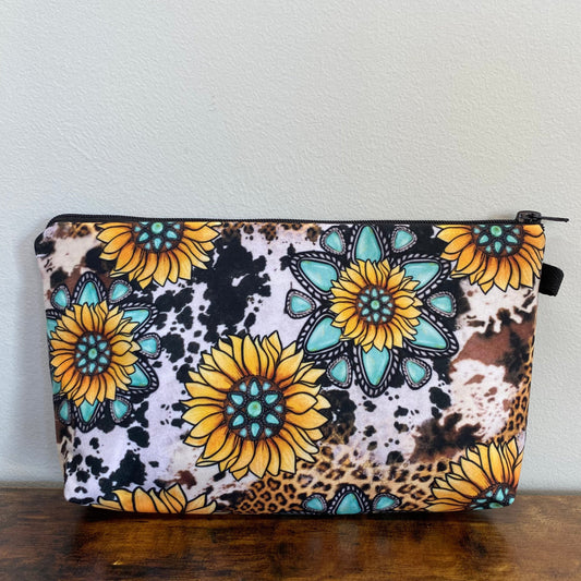 Turquoise Sunflower - Water-Resistant Multi-Use Pouch