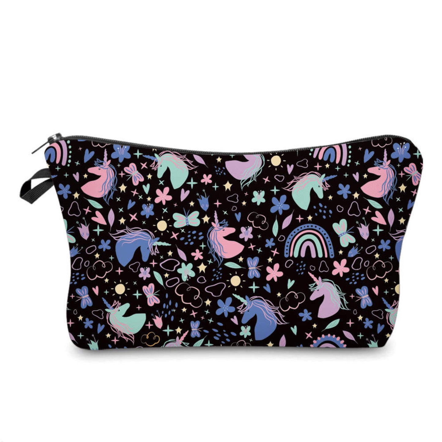 Unicorn Doodles on Black - Water-Resistant Multi-Use Pouch