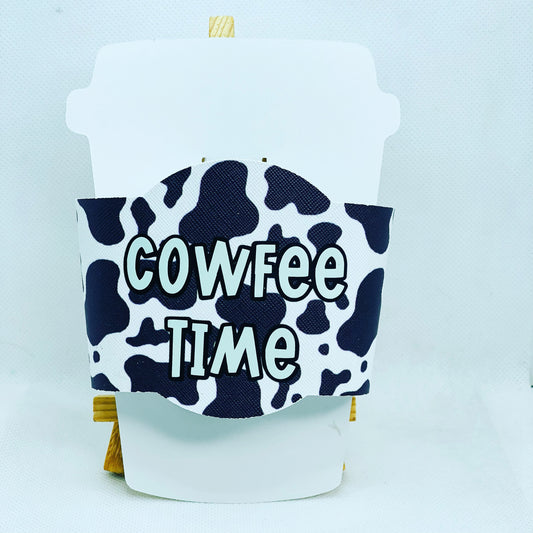 Cow Print - Hot Cup Coozie Sleeve - Faux Leather Drink Sleeve