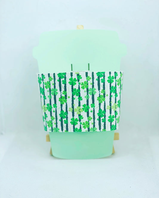 Stripes & Clovers - Hot Cup Coozie Sleeve - Faux Leather Drink Sleeve