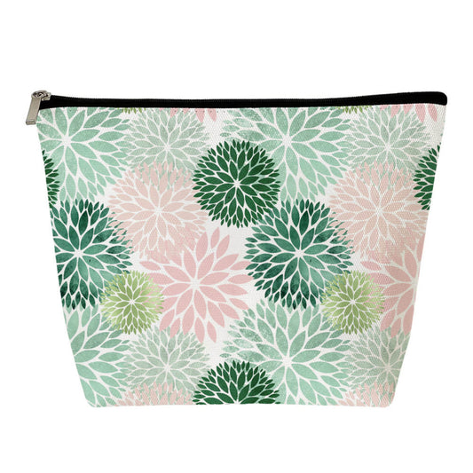 Floral Green Pink Dahlia - Water-Resistant Multi-Use XL Pouch