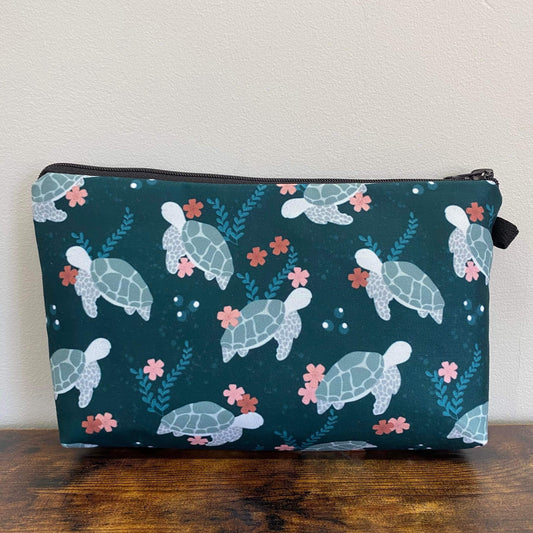 Turtle, Green Floral - Water-Resistant Multi-Use Pouch