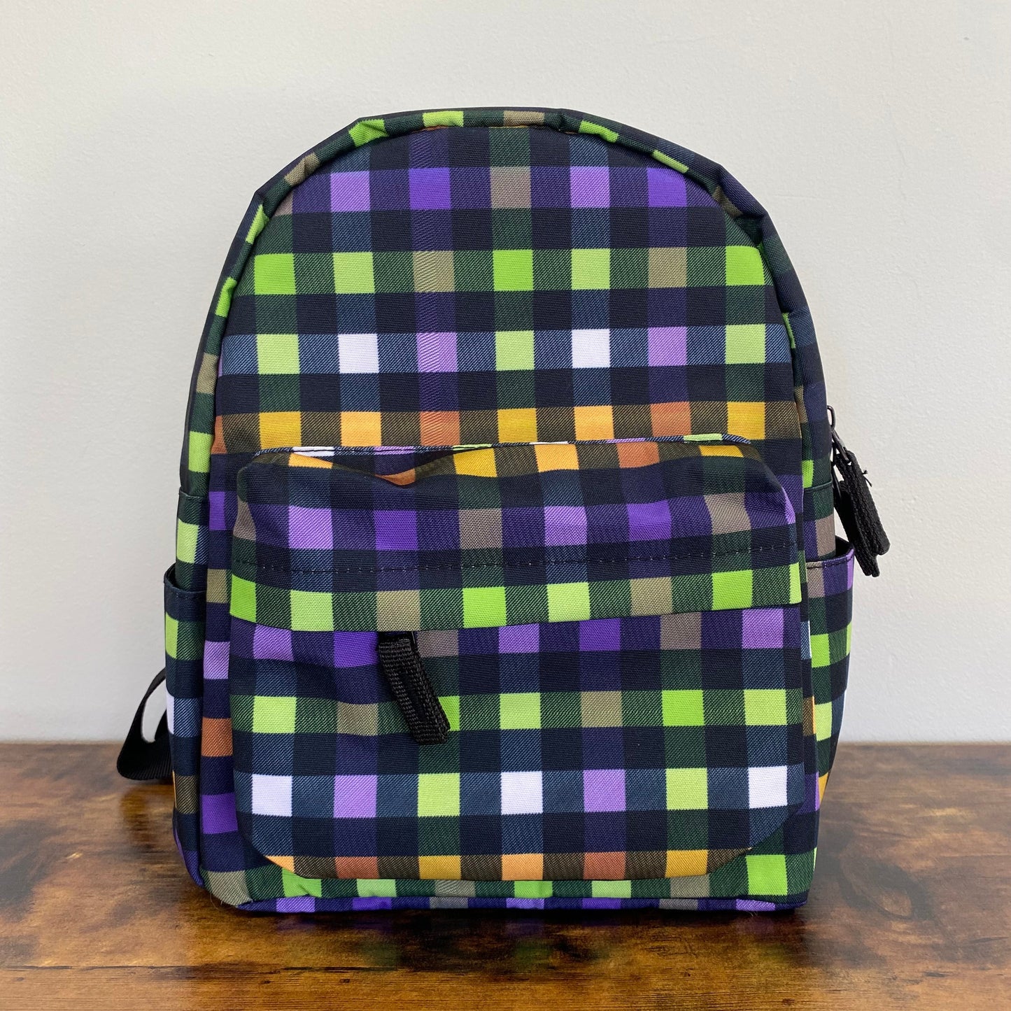 Purple Lime Plaid - Water-Resistant Mini Backpack