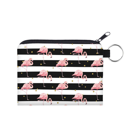 Flamingo Black Stripe - Water-Resistant Mini Pouch w/ Keyring