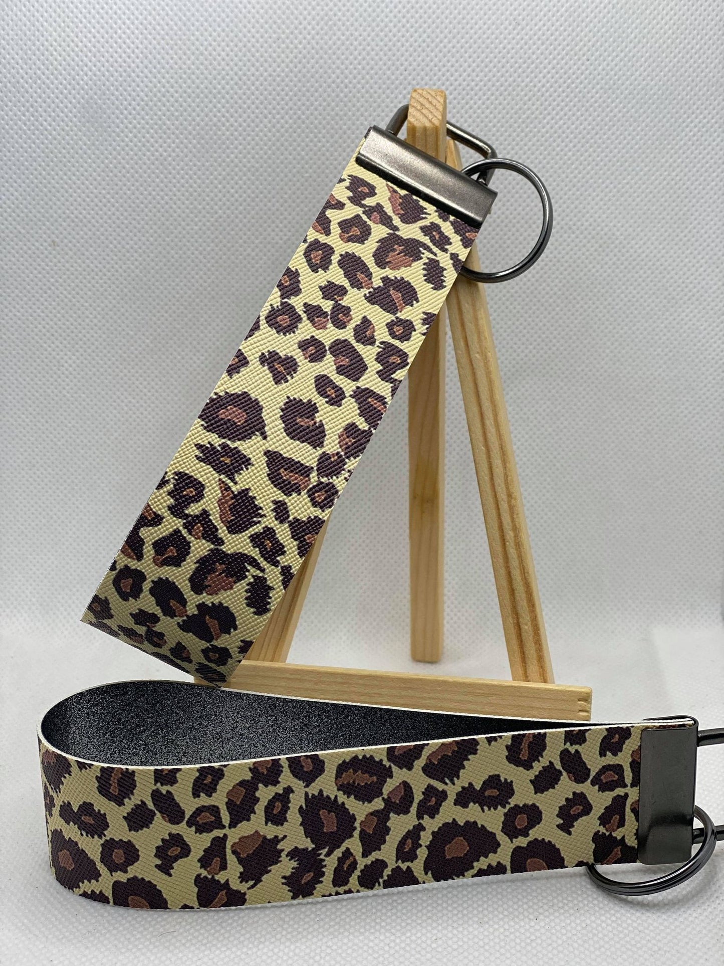 Brown/Tan Animal Print Faux Leather Wristlet Keychain