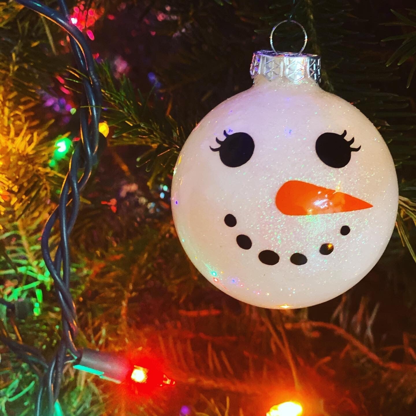 Glass Snowman/Snowwoman Ornament Set