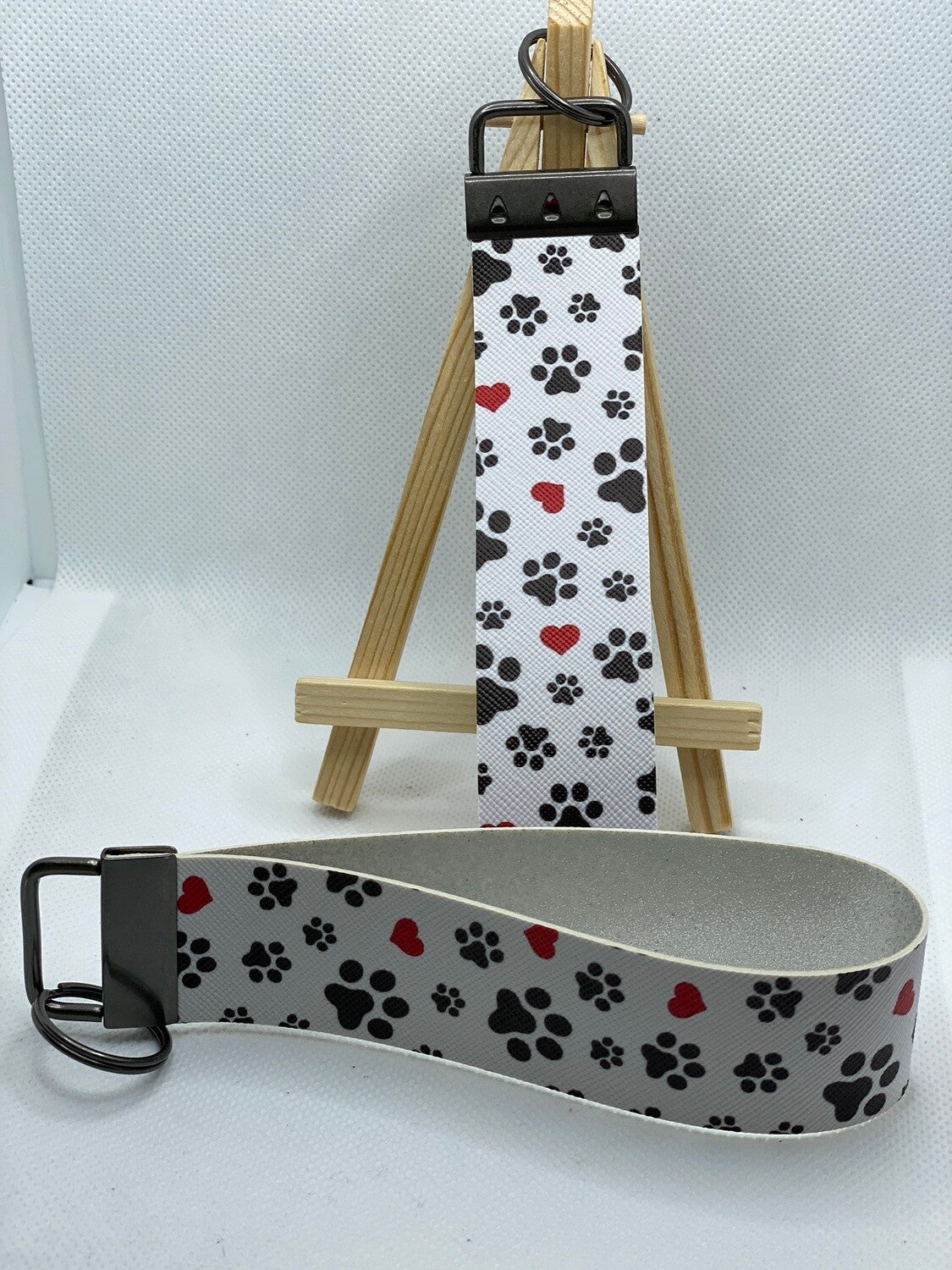 Paw Print & Heart Faux Leather Wristlet Keychain