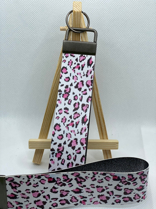 Pink Leopard/Cheetah Print Faux Leather Wristlet Keychain