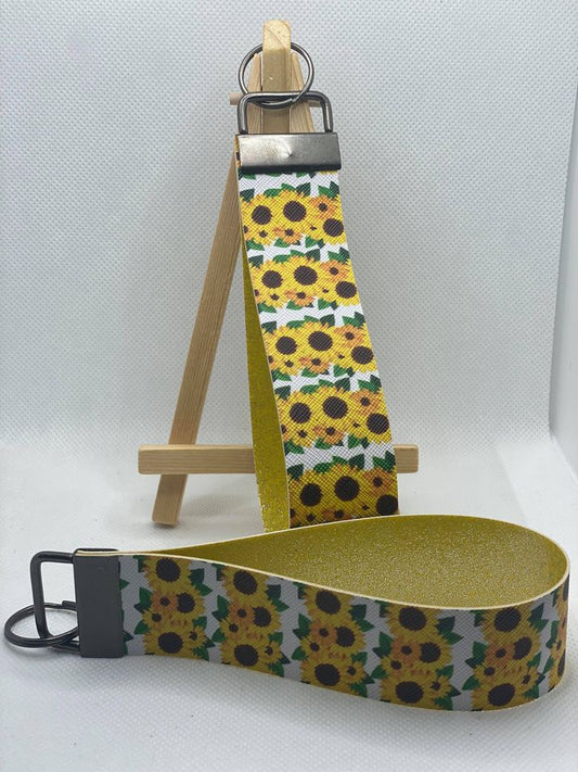 Rows of Sunflower Faux Leather Wristlet Keychain