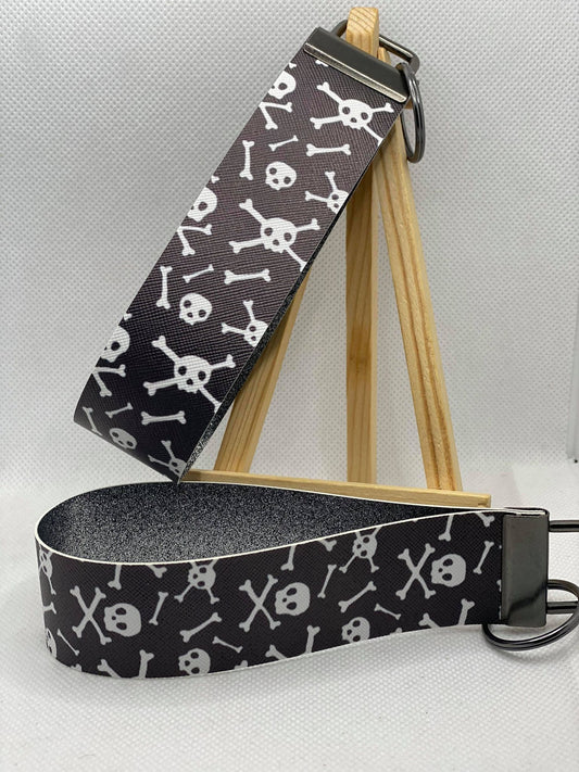 Skull & Crossbones Faux Leather Wristlet Keychain